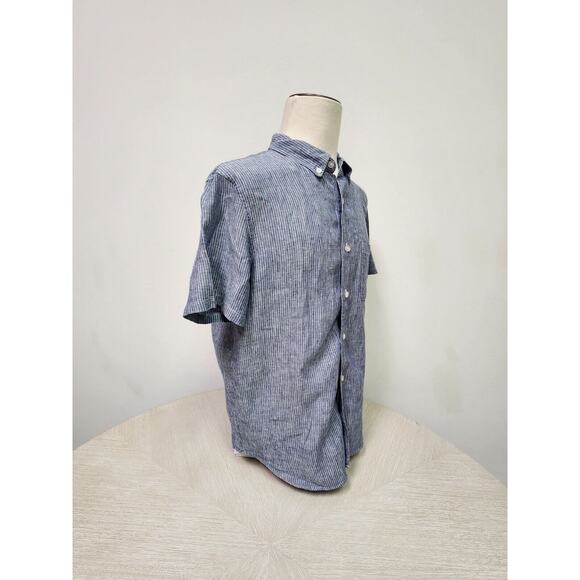 Everlane The Classic Short-Sleeve Shirt in Linen Striped Blue Size M - Picture 2 of 7